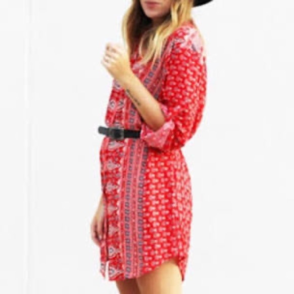 Spell - Gypsiana Bandana Shirt Dress - Red - Size M - Picture 7 of 16